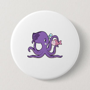 Octopus met Fish.PNG Ronde Button 7,6 Cm