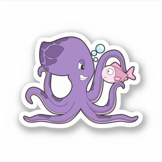 Octopus met Fish.PNG Sticker (Voorkant)