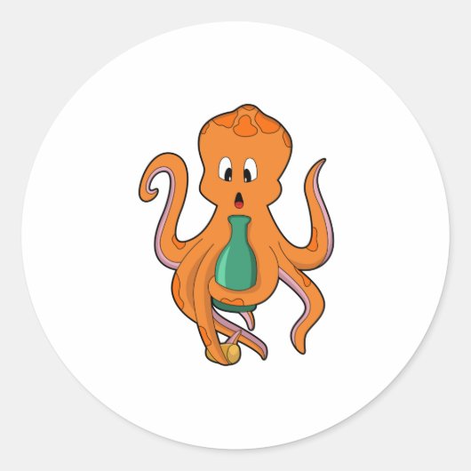 Octopus met fles.PNG Ronde Sticker (Voorkant)