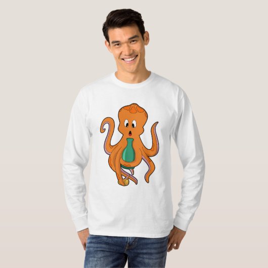 Octopus met fles.PNG T-shirt (Voorkant volledig)