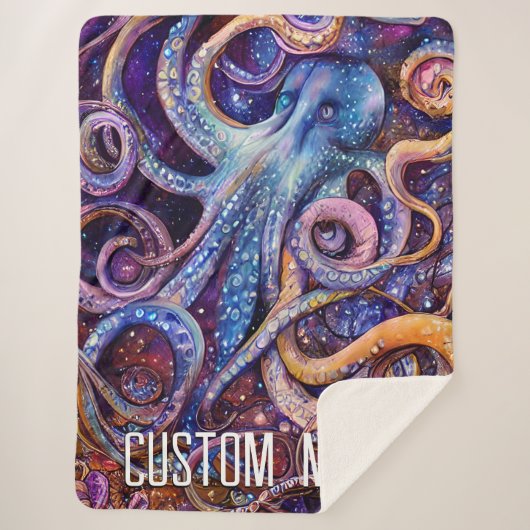 Octopus met gepersonaliseerde naam Aquatic Life Sherpa Deken (Voorkant)