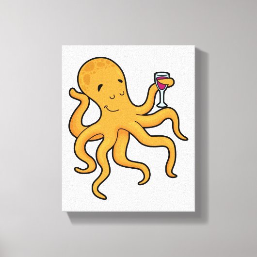 octopus met glas van ijs canvas afdruk (Voorkant)