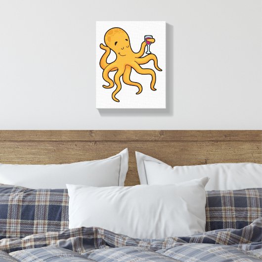 octopus met glas van ijs canvas afdruk (Insitu (Slaapkamer))