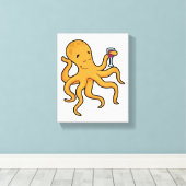 octopus met glas van ijs canvas afdruk (Insitu (Houten vloer))