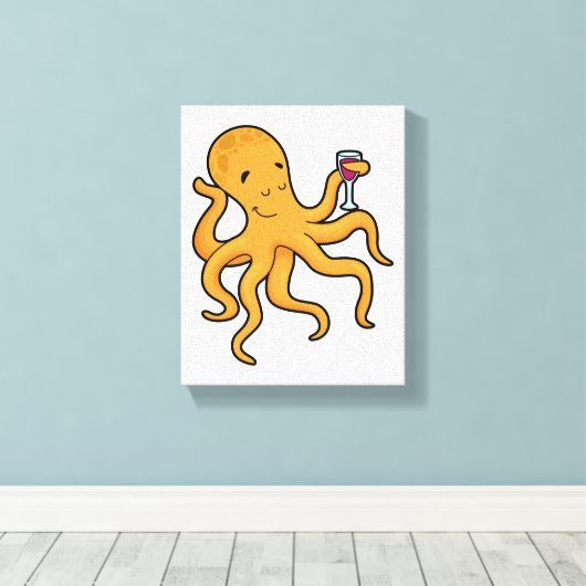 octopus met glas van ijs canvas afdruk (Insitu (Houten vloer))