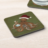 Octopus met glazen fles en kerstmis bier onderzetter (Linkerzijde)