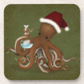Octopus met glazen fles en kerstmis bier onderzetter (Voorkant)