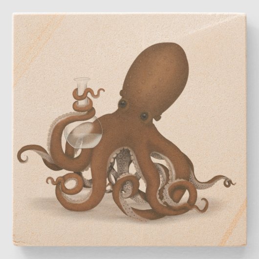 Octopus met glazen kolf Steampunk Nautisch Dier Stenen Onderzetter (Voorkant)