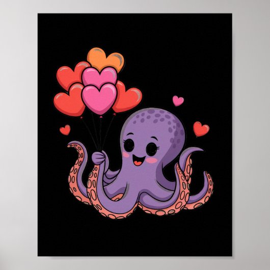 Octopus Met Hart Lloons Valentijnsdag Poster (Voorkant)