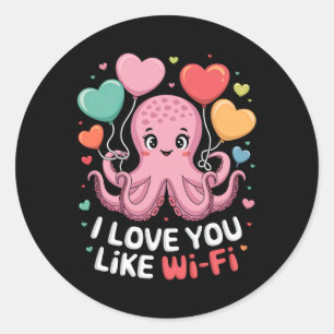 Octopus met hartballonnen Ik hou van je zoals Wi-F Ronde Sticker