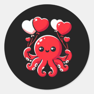 Octopus met hartballonnen Schattige Valentijnse Da Ronde Sticker