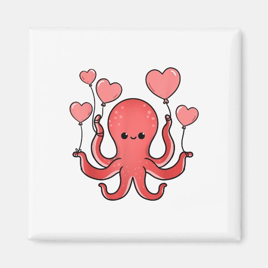 Octopus met hartballonnen Valentijnsdag octopus Magneet (Voorkant)