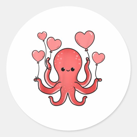 Octopus met hartballonnen Valentijnsdag octopus Ronde Sticker (Voorkant)