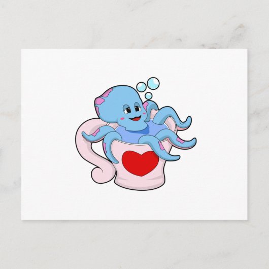 Octopus met hartbeker.PNG Briefkaart (Voorkant)