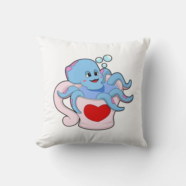 Octopus met hartbeker.PNG Kussen (Voorkant)