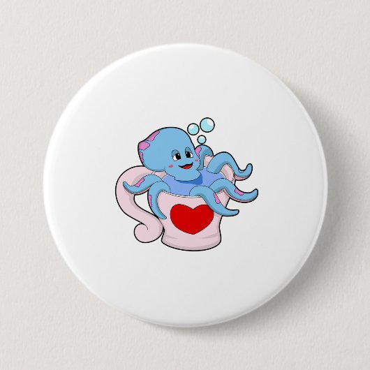 Octopus met hartbeker.PNG Ronde Button 7,6 Cm (Voorkant)