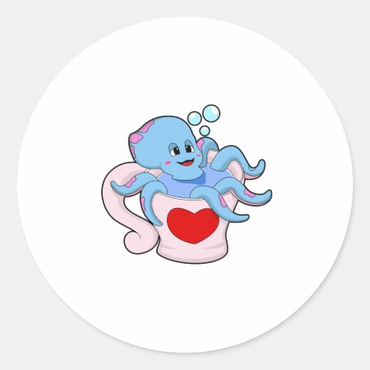 Octopus met hartbeker.PNG Ronde Sticker (Voorkant)