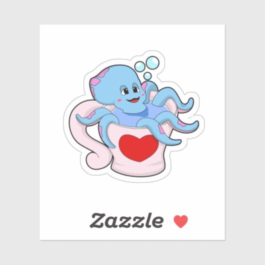 Octopus met hartbeker.PNG Sticker (Vel)