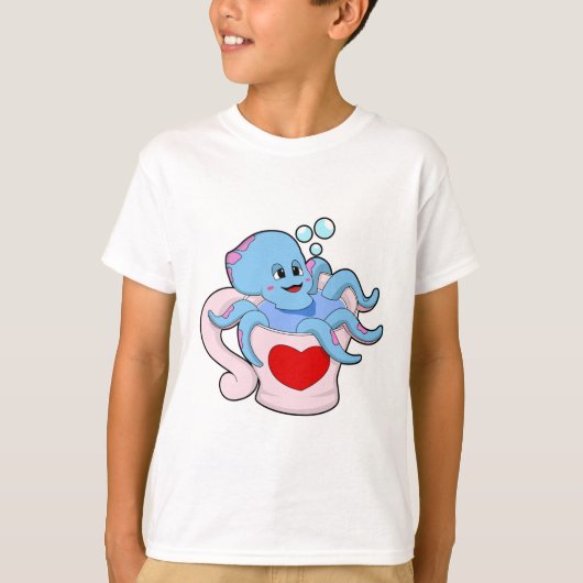 Octopus met hartbeker.PNG T-shirt (Voorkant)