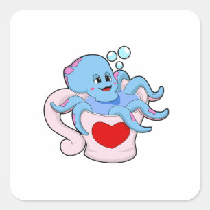 Octopus met hartbeker.PNG Vierkante Sticker