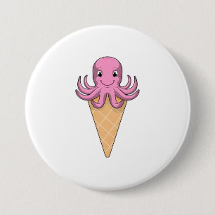 Octopus met ijscrème ronde button 7,6 cm