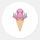 Octopus met ijscrème ronde sticker (Voorkant)