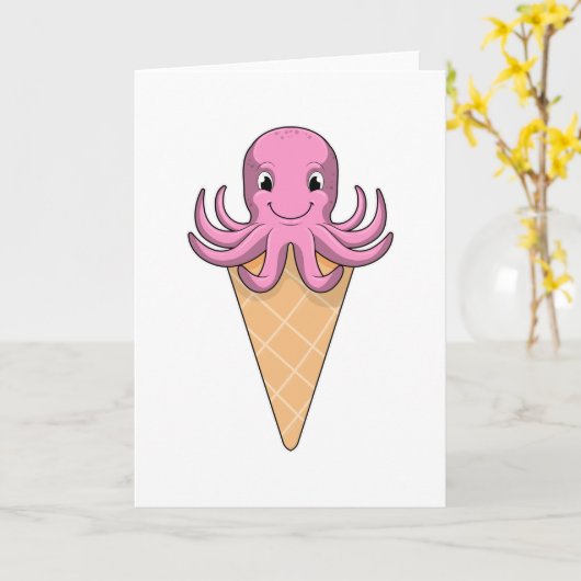 Octopus met ijshoorntje kaart (Gele Bloem)