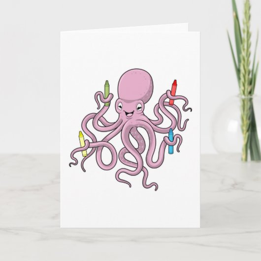 Octopus met kleurpotlood kaart (Voorkant)