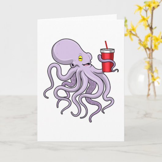 Octopus met koffiebeker kaart (Gele Bloem)