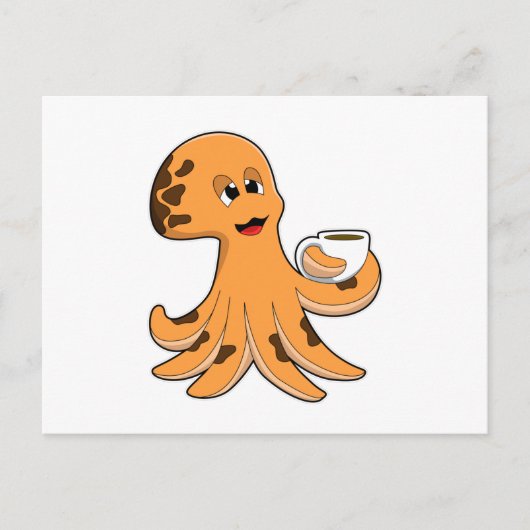 Octopus met kopje koffie briefkaart (Voorkant)
