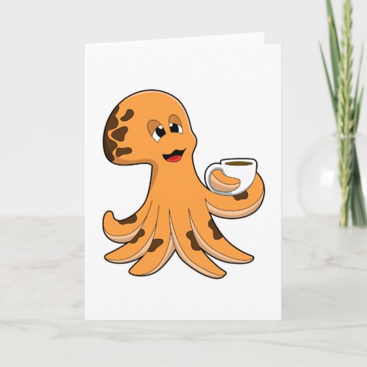 Octopus met kopje koffie kaart (Voorkant)
