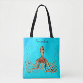 Octopus met lange tentakels op blauwe achtergrond tote bag (Voorkant)