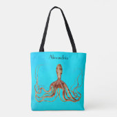 Octopus met lange tentakels op blauwe achtergrond tote bag (Achterkant)