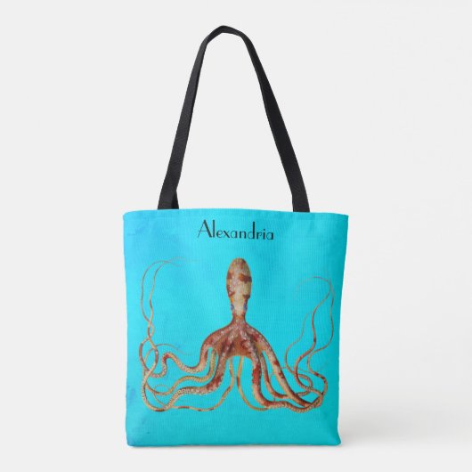 Octopus met lange tentakels op blauwe achtergrond tote bag (Achterkant)