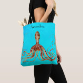 Octopus met lange tentakels op blauwe achtergrond tote bag (Dichtbij)