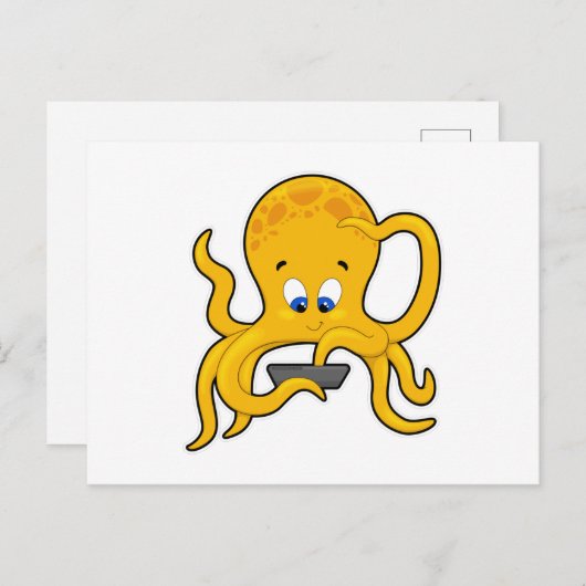 Octopus met laptop briefkaart (Voorkant / Achterkant)