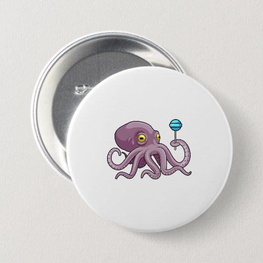 Octopus met Lollipop Ronde Button 7,6 Cm (Voorkant /achterkant)