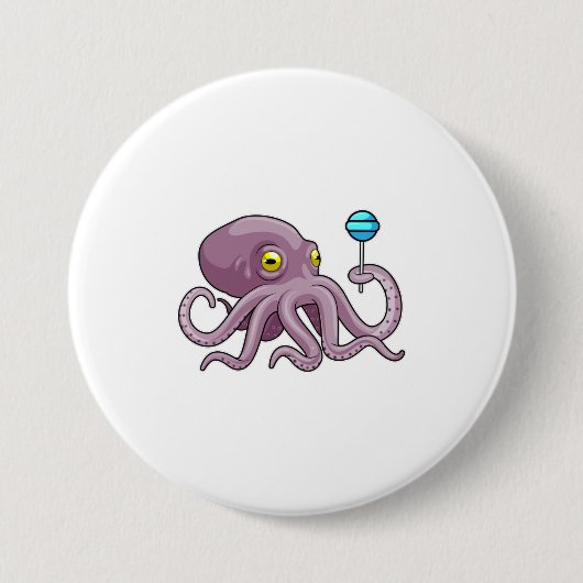 Octopus met Lollipop Ronde Button 7,6 Cm (Voorkant)