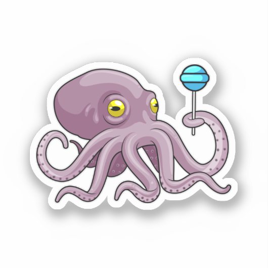 Octopus met Lollipop Sticker (Voorkant)