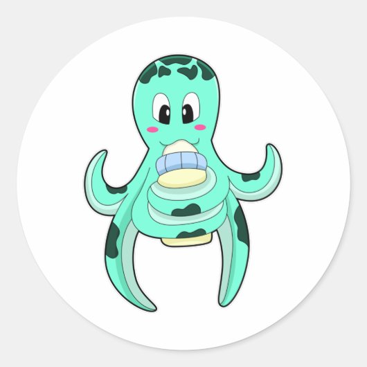 Octopus met melkfles ronde sticker (Voorkant)