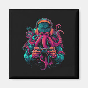 Octopus met mutsje gamen retro grafisch magneet
