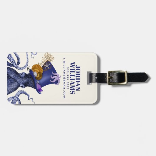 Octopus met Nautisch Pet Bagagelabel (Voorkant horizontaal)