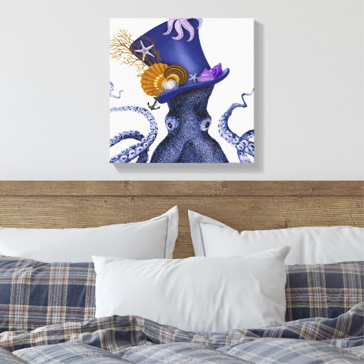 Octopus met Nautisch Pet Canvas Afdruk (Insitu (Slaapkamer))