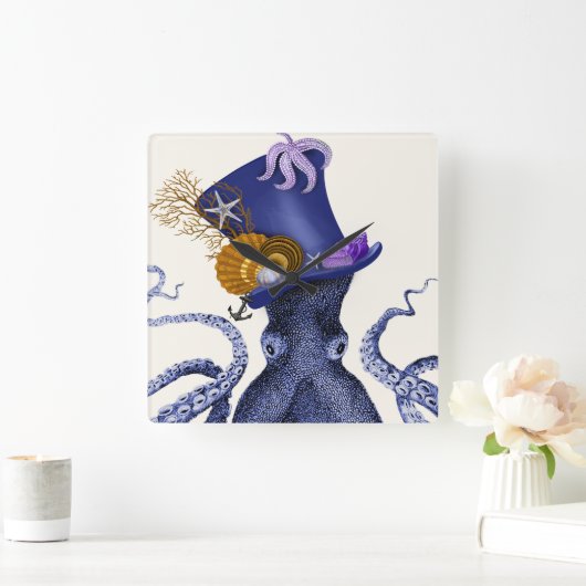 Octopus met Nautisch Pet Vierkante Klok (Huis)