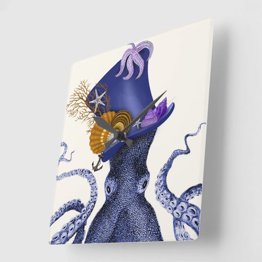 Octopus met Nautisch Pet Vierkante Klok (Hoek)