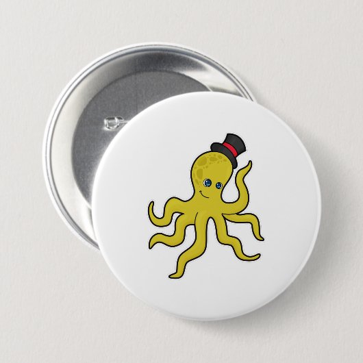 Octopus met Pet Ronde Button 7,6 Cm (Voorkant /achterkant)