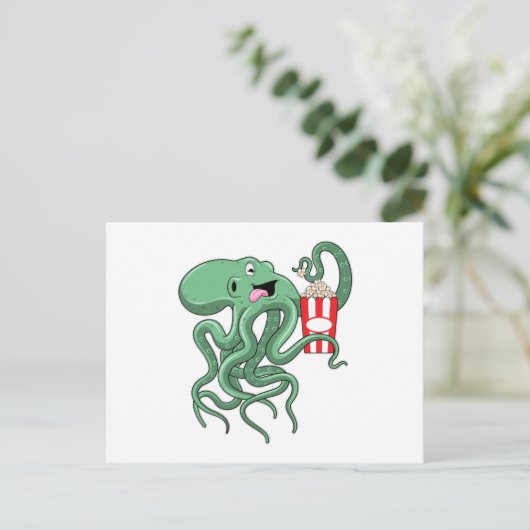 Octopus met Popcorn Briefkaart (Staand voorkant)