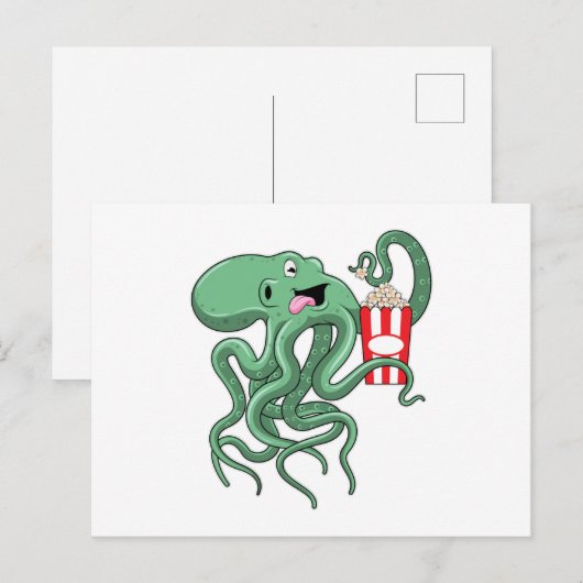 Octopus met Popcorn Briefkaart (Voorkant / Achterkant)