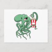 Octopus met Popcorn Briefkaart (Voorkant)