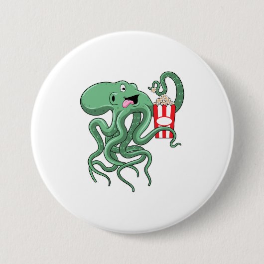 Octopus met Popcorn Ronde Button 7,6 Cm (Voorkant)